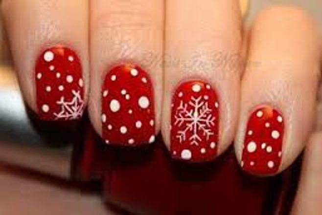 red nails with snowflakes red nails with snowflakes